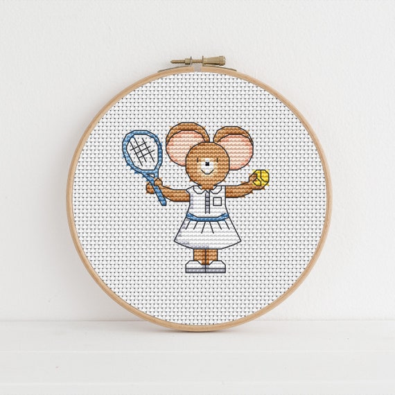 Furry Tales Tennis Mouse Cross Stitch Pattern / Sports Cross Stitch/ Mouse Cross Stitch Pattern PDF Download / Lucie Heaton