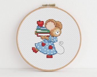 Furry Tales - Apple for Teacher Mouse / PDF Cross Stitch Pattern / Lucie Heaton