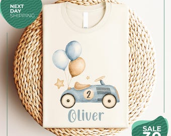 Custom Race Car Birthday Shirt | Personalized Boy Birthday Outfit | Custom Name and Age Shirt | Vintage Car Tee | Toddler Party Gift