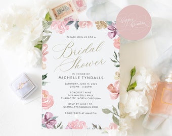 Printable Bridal Shower Invitation, Floral, Printable, Bridal Shower, Wedding Shower, Baby Shower, Bridal Brunch, Baby Shower Brunch