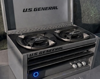 Mini caja de herramientas gris con altavoz Bluetooth