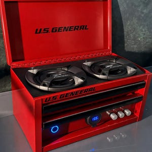 Mini Toolbox Bluetooth Speaker – Unique Shop Audio Device with 4 phone charging outlets