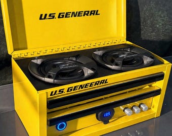 Yellow Mini Toolbox Bluetooth Speaker - voltmeter- charging ports