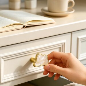 Cloud Shaped Brass Drawer Knob, White Marble Cabinet Pull, Gold Furniture Handle