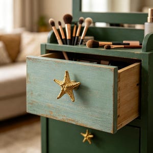 Brass Starfish Drawer Pull Handle, Retro Cabinet Knob, Metal Furniture Hardware for Cupboard Dresser Closet,Boho Decor