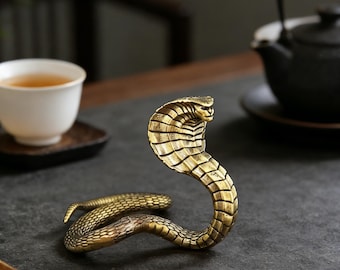 Solid Brass Cobra Tea Pet – Zen Snake Sculpture, Miniature Landscape Decor