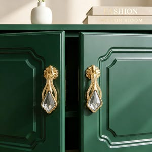 Crystal Drop Brass Cabinet Pulls, Vintage Drawer Handles, Dresser Knobs, Vanity Cabinet Hardware