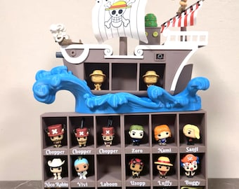 One Piece Kinder Joy Funko Display – stojak 3D na niespodzianki, Going Merry, Luffy'ego i Usoppa – stojak na kolekcję