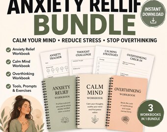 Anxiety Relief Bundle PDF Calm Mind Workbook & Overthinking Help Stress Worksheets Mental Health Printable Instant Downloa