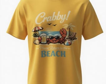 おもしろいカニ柄ビーチシャツ｜海岸沿いの夏休みTシャツ