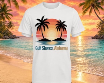 レトロな夕日とヤシの木のTシャツ｜ヴィンテージビーチバケーションサーフアパレル