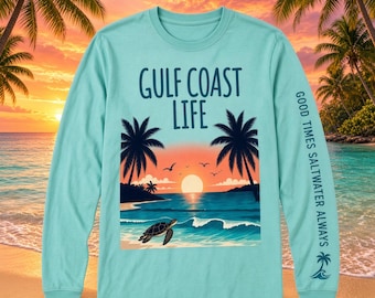 海岸生活の夕焼けスリーブTシャツ