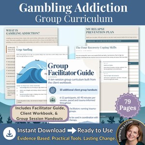 Cuaderno de trabajo para terapia grupal sobre adicción al juego Guía de recuperación Guía del facilitador Manual de recursos para consejeros Programa de tratamiento Plan de estudios Terapeuta