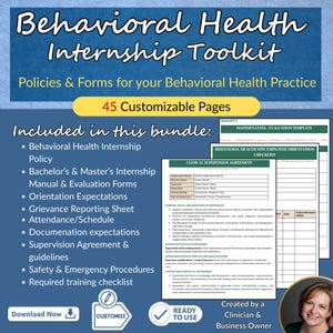 Behavioral Health Internship Policy Toolkit, MSW Internship Manual, Bachelor's & Master's expectations, evaluations, orientation checklist