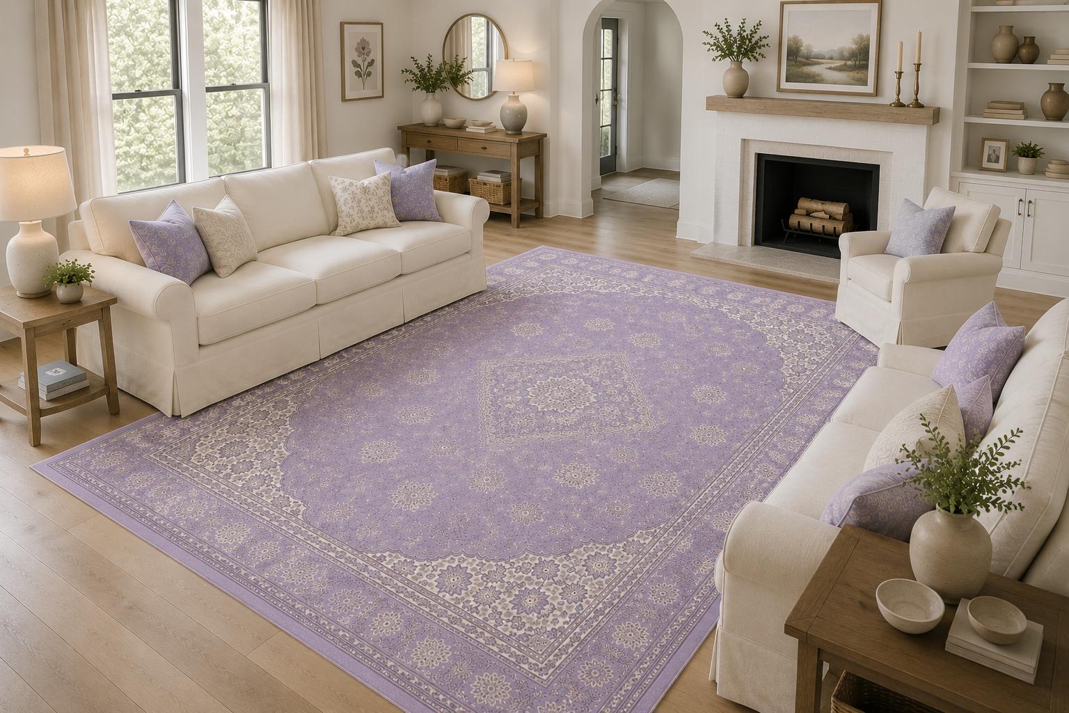 Lilac Rugs Pattern Vintage Lilac Floral Rug Traditional Medallion Area Rug - Etsy