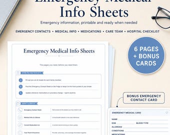 Emergency Contact Sheet, Emergency Binder Printable, Family Emergency Binder, Emergency Contact Card, Caregiver Binder, Medical Binder