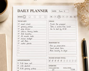 Daily Planner Printable, Morning Routine Checklist, Time Blocking (PDF Download)