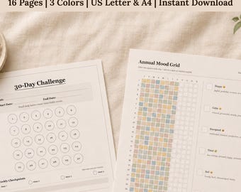 Mood and Habit Tracker Template Bundle, Mood Tracker Printable, Daily Habit Tracker, Weekly Mood Tracker, Anxiety Tracker, Emotion Chart