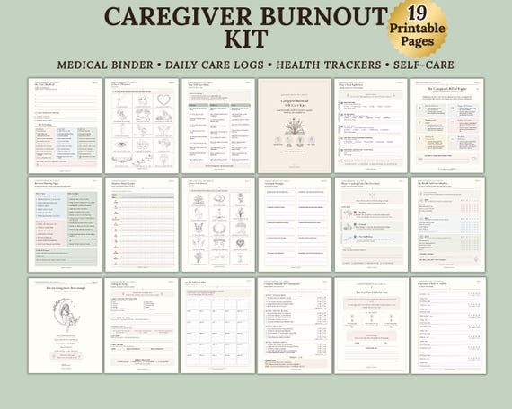 Caregiver Burnout Workbook Printable, Self Care Kit, Self Care Workbook, Burnout Recovery Journal, Affirmation Cards, Coping Skills