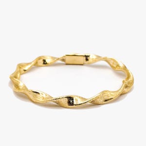 Solid 18k Gold Bracelet - Handmade Italian Jewelry - Textured 750 Yellow Gold Bangle - Luxury Statement Bracelet - Investment Piece