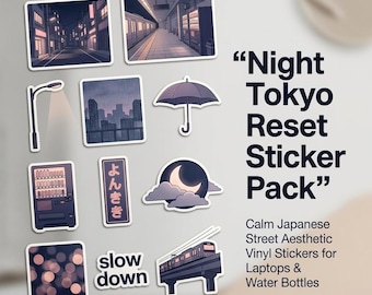 Tokyo Night Zurücksetzen Aufkleber | Japanische Rainy Neon Street Vinyl Pack