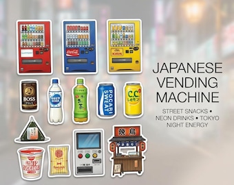 Japanische Verkaufsautomaten Aufkleber | Tokyo Street Food, Neon Getränkepackung