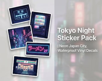 Tokyo Night Sticker Pack | Neon Japan City, wasserfester Vinylsticker Set