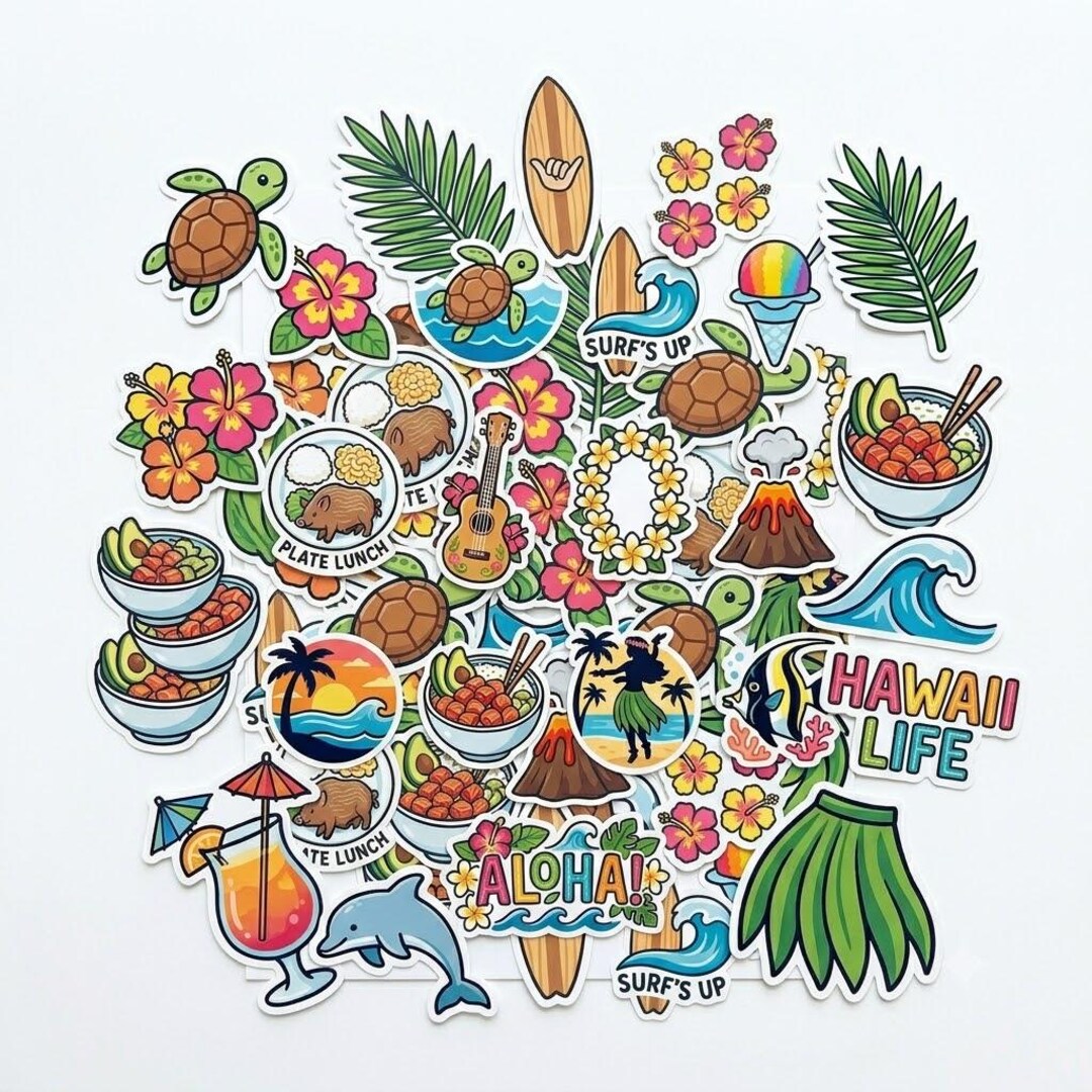 Hawaii Sticker Pack | Tropical Die-cut Waterproof Vinyl | Laptop Water ...