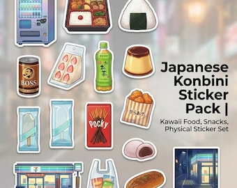 Japanisches Konbini Sticker Pack | Kawaii Essen, Snacks, Physische Sticker Set