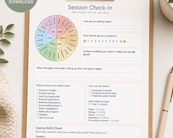 Therapy Session Check-In Worksheet | DBT Mental Health Check-In Form (Digital Download)