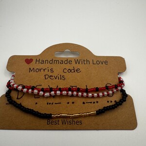 Pulsera de cuentas de hockey New Jersey Devils Stack Morris Code- Hughes and Hischier