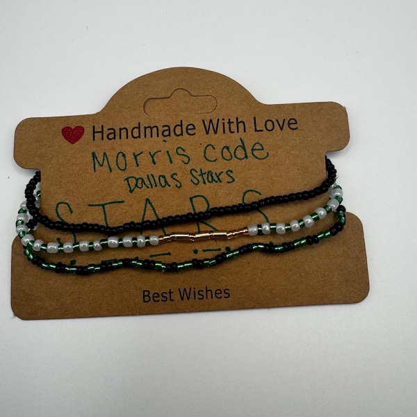 Dallas Stars Hockey Beaded Bracelet Stack Morris Code