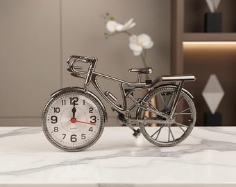 Reloj de escritorio retro con forma de bicicleta, reloj despertador analógico decorativo, reloj de mesa con forma de bicicleta, adorno para estante de oficina, regalo para ciclistas para el hogar.