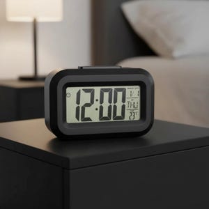Reloj despertador digital compacto, mini reloj de escritorio con indicador de fecha, día y temperatura, reloj de mesita de noche con función de repetición para niños y estudiantes.