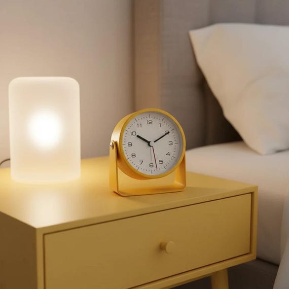 Round Metal Alarm Clock, Small Silent Quartz Desk Clock, Minimalist Bedside Clock, Modern Room Office Table Decor