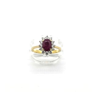 Vintage Ruby & Diamond Halo Ring 18ct Gold | 0.40ct Diamonds | Size O | Classic Engagement Style | July Birthstone Ring