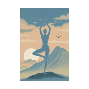 Tree Pose Yoga Poster | Meditation Wall Art | Sunrise Mountain Spiritual Decor image 18