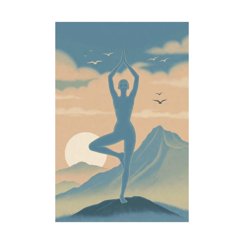Tree Pose Yoga Poster | Meditation Wall Art | Sunrise Mountain Spiritual Decor image 18