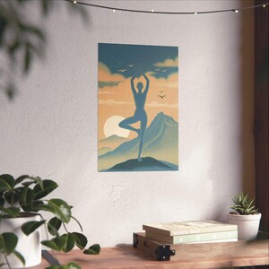 Tree Pose Yoga Poster | Meditation Wall Art | Sunrise Mountain Spiritual Decor image 14