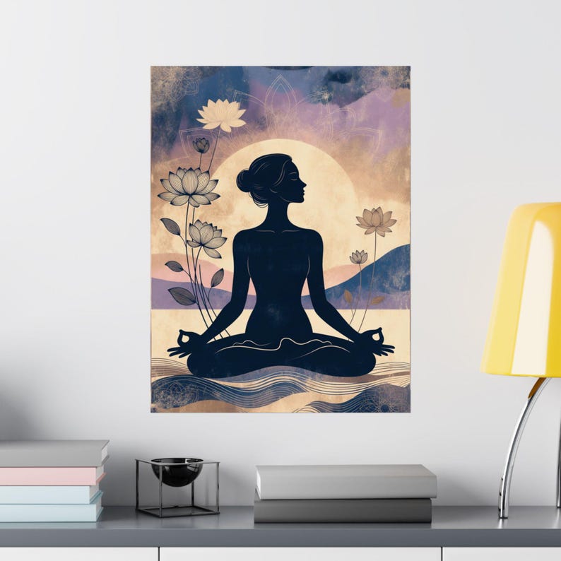 Meditation Silhouette Poster | Yoga Wall Art | Lotus Flower Spiritual Decor image 9