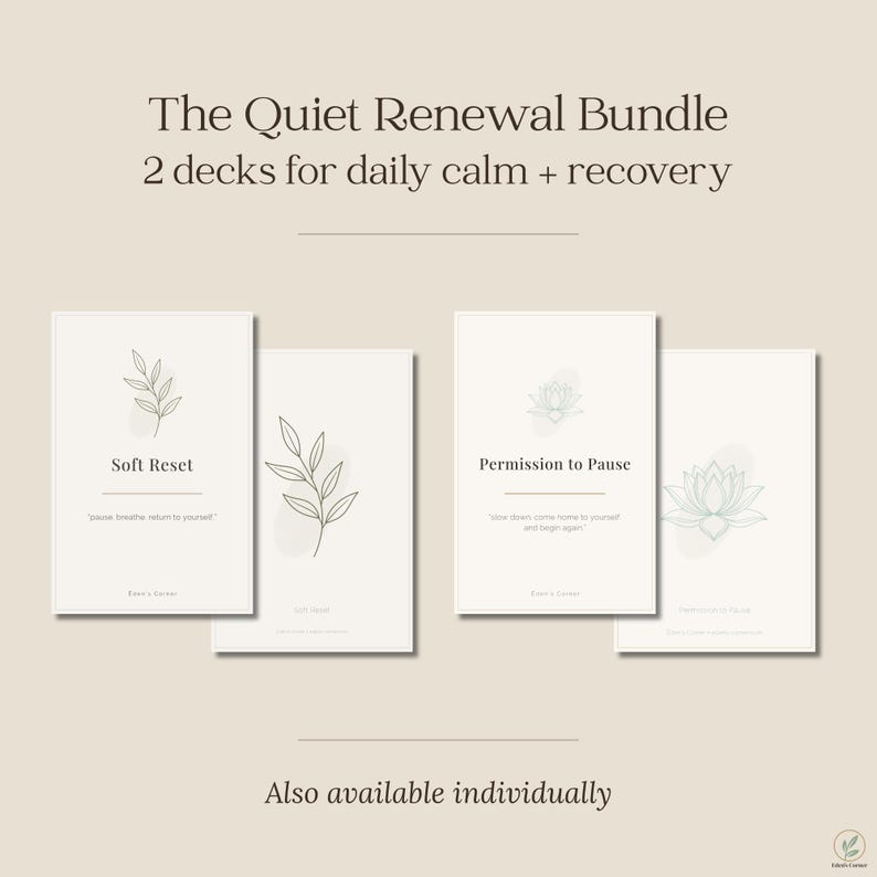 Quiet Renewal Bundle | Permission to Pause + Soft Reset Card Decks | Mindfulness & Self-Compassion Printable image 1