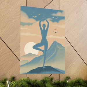 Tree Pose Yoga Poster | Meditation Wall Art | Sunrise Mountain Spiritual Decor image 6