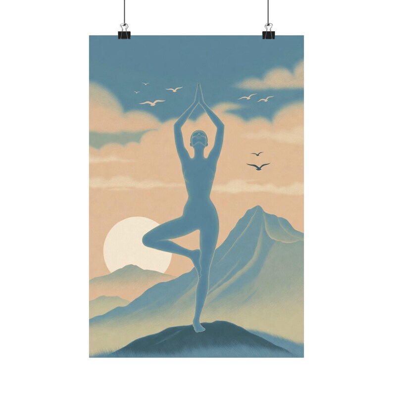 Tree Pose Yoga Poster | Meditation Wall Art | Sunrise Mountain Spiritual Decor image 10