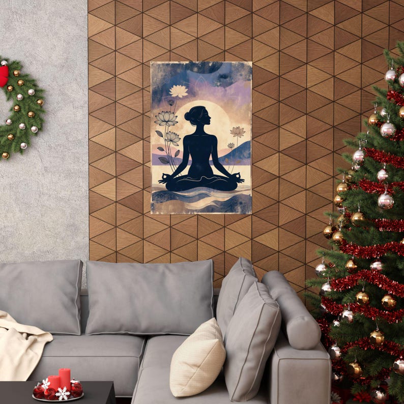 Meditation Silhouette Poster | Yoga Wall Art | Lotus Flower Spiritual Decor image 20