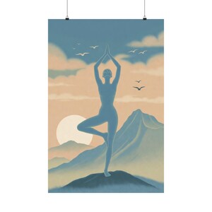 Tree Pose Yoga Poster | Meditation Wall Art | Sunrise Mountain Spiritual Decor image 17
