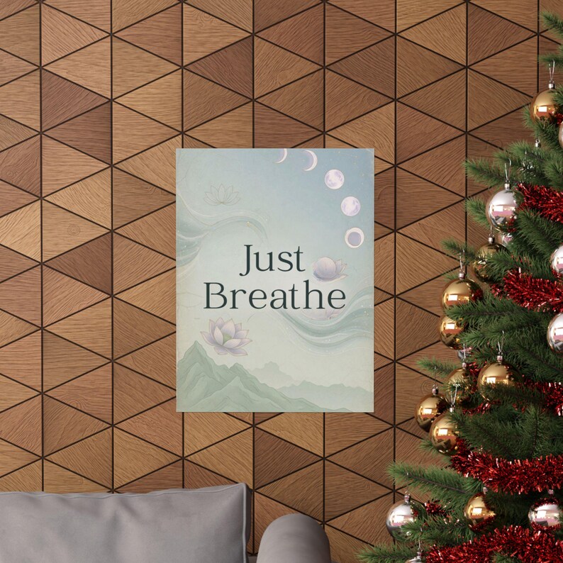 Just Breathe Yoga Poster | Calming Meditation Wall Art | Lotus Moon Spiritual Decor image 5
