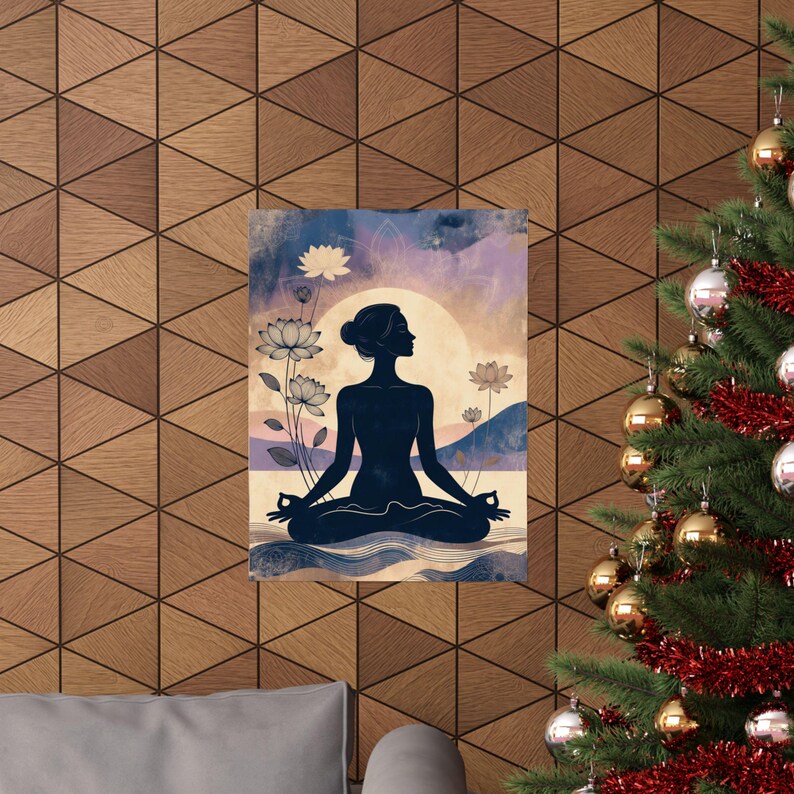 Meditation Silhouette Poster | Yoga Wall Art | Lotus Flower Spiritual Decor image 5