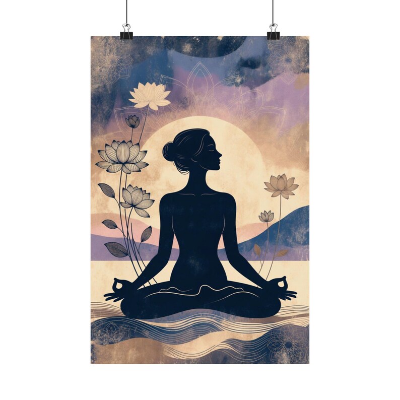 Meditation Silhouette Poster | Yoga Wall Art | Lotus Flower Spiritual Decor image 10