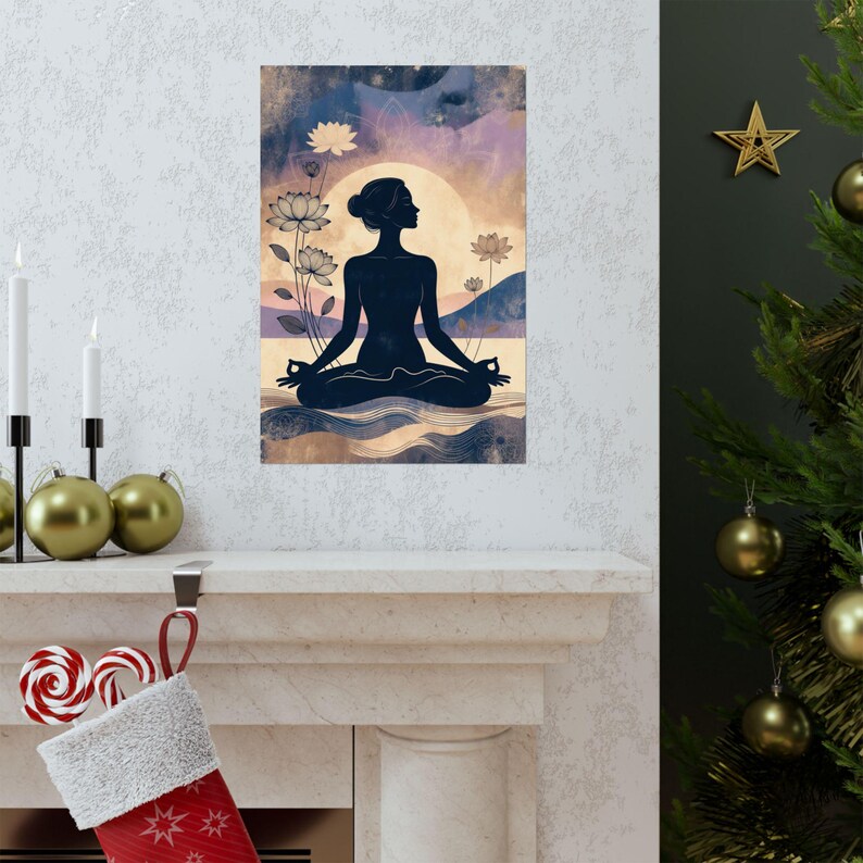 Meditation Silhouette Poster | Yoga Wall Art | Lotus Flower Spiritual Decor image 15