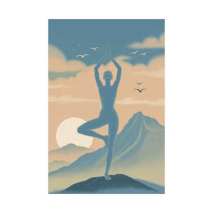 Tree Pose Yoga Poster | Meditation Wall Art | Sunrise Mountain Spiritual Decor image 1